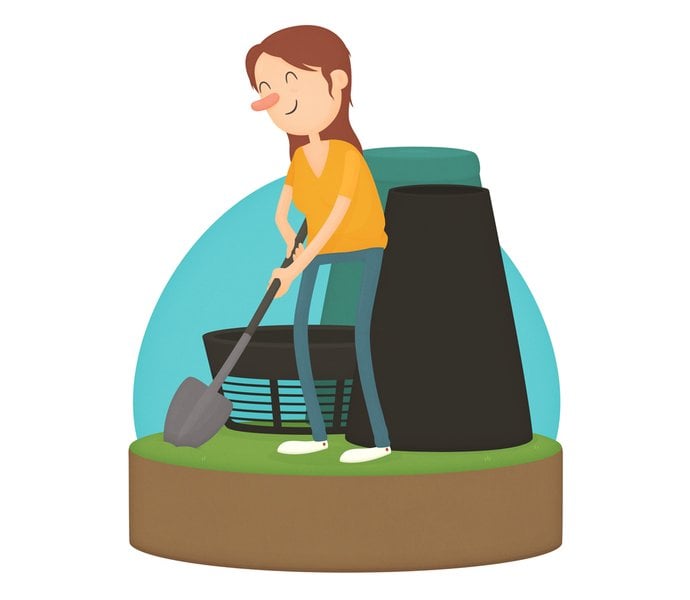Illustration of woman digging the Green Cone into the ground.