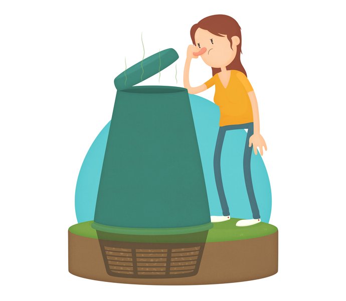 Illustration of woman holding her nose when opening her Green Cone.