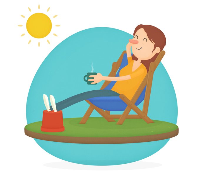 Illustration of woman relaxing with a cup of tea.