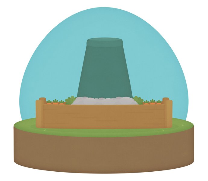 Illustration of a Green Cone on a raised garden bed.