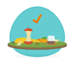 Illustration of an apple and other foods with a tick to show this is good for adding to worm farms and compost bins.
